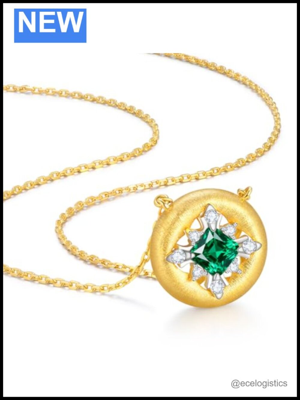 Gold Plated 925 Silver Lab-Grown Emerald Pendant Necklace